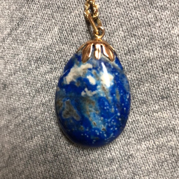 Blue Lapis & 10k Gold Necklace w Zodiac Crab - Picture 2 of 3